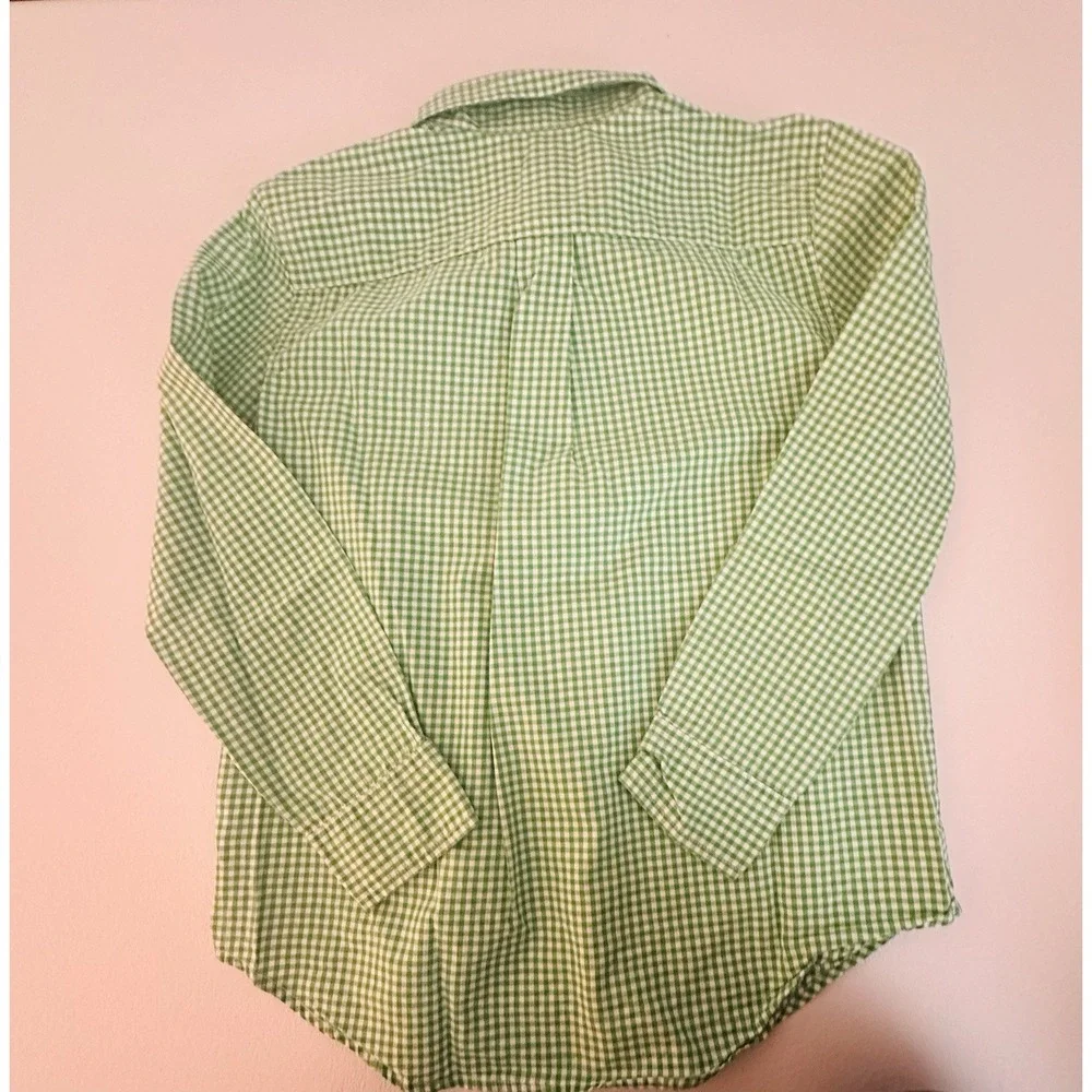 Ralph Lauren Boys Size 6 Green/White Gingham Long Sleeve Collared Button-Up